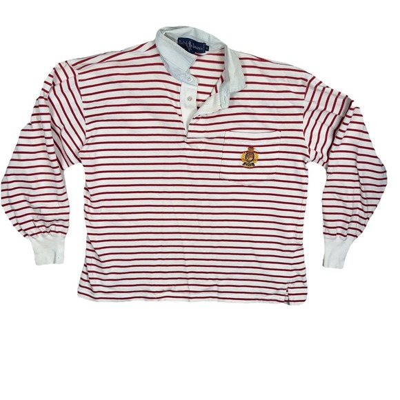 Lauren Ralph Lauren Tops - Vintage Ralph Lauren Cropped Rugby Shirt Womens S Red White Stripe Crest Logo